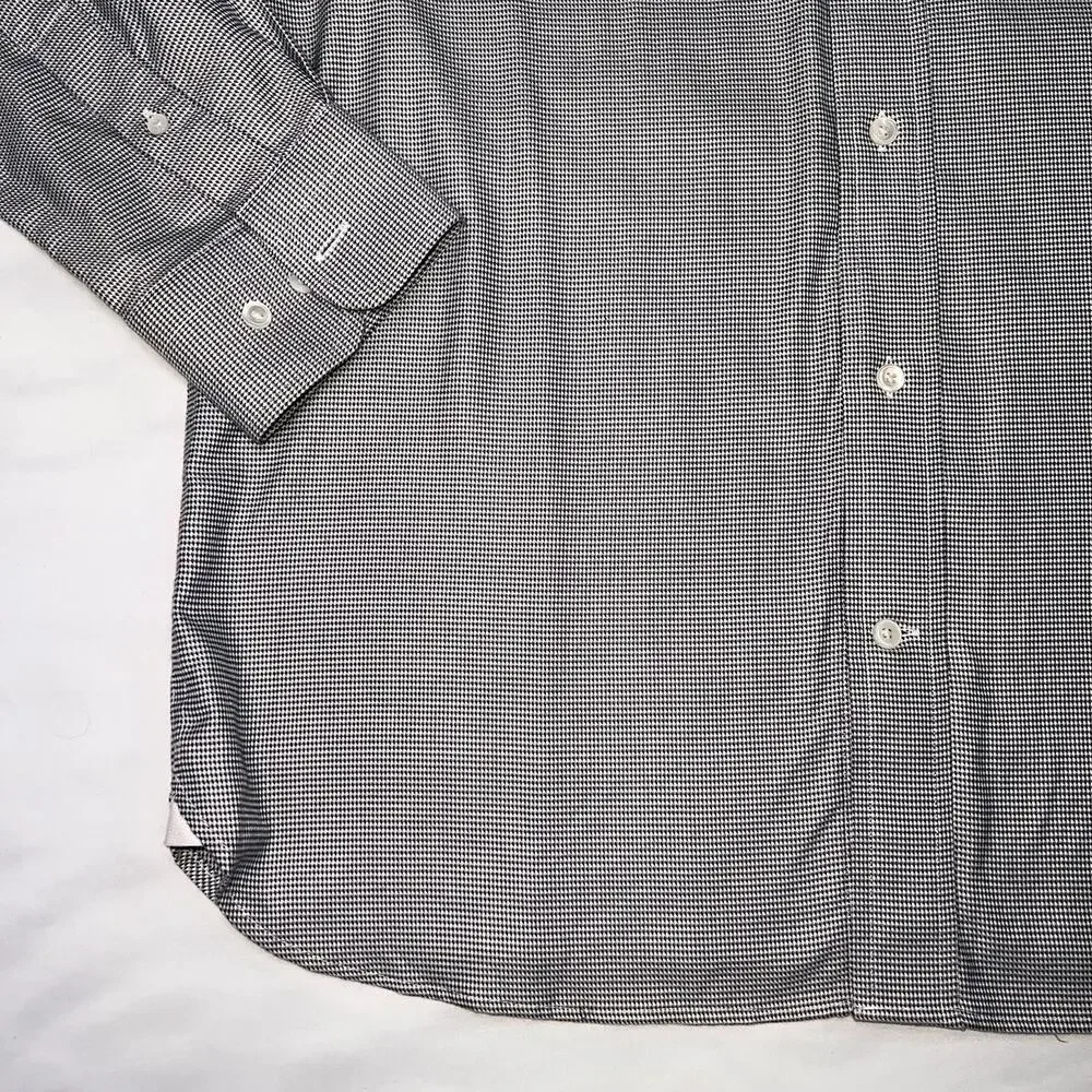 Banana Republic Shirt Mens Size L Black Micro Houndstooth True Slim Fit Button